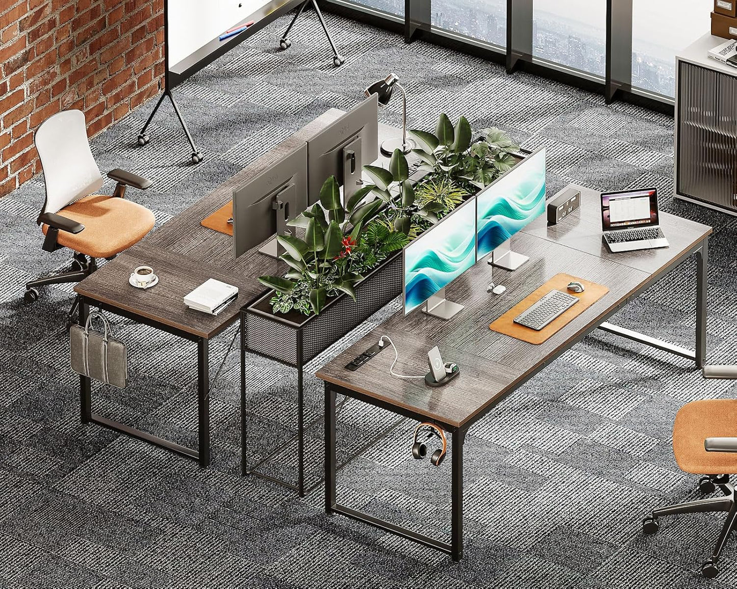 Coleshome 71 x 24 Inch Computer Desk with USB Ports, Large Office Desk, Long Study Student Writing Desk, Grey Oak