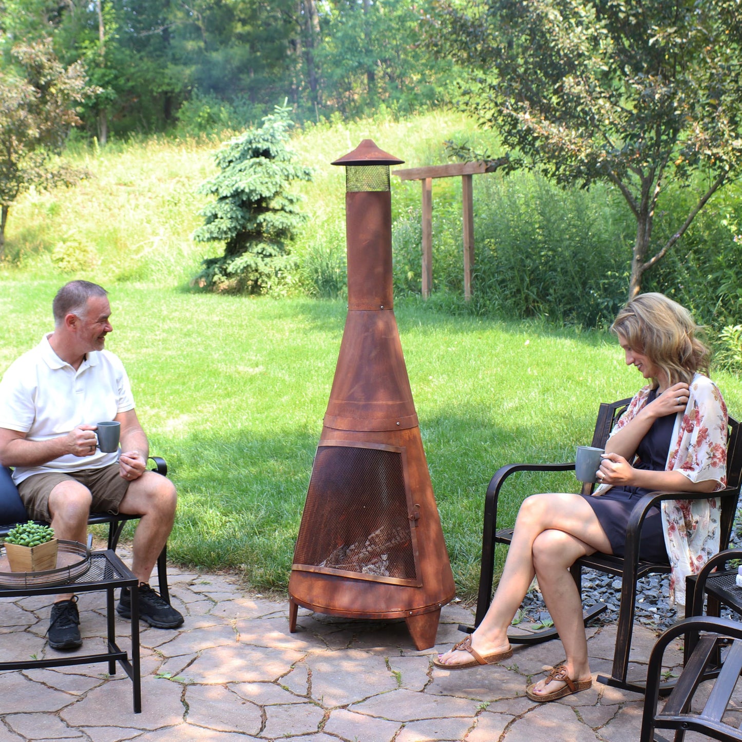 Sunnydaze 70-Inch Chiminea Outdoor Fireplace - Outdoor Wood-Burning Chiminea Fire Pit - Chimney Fire Pit - Rustic