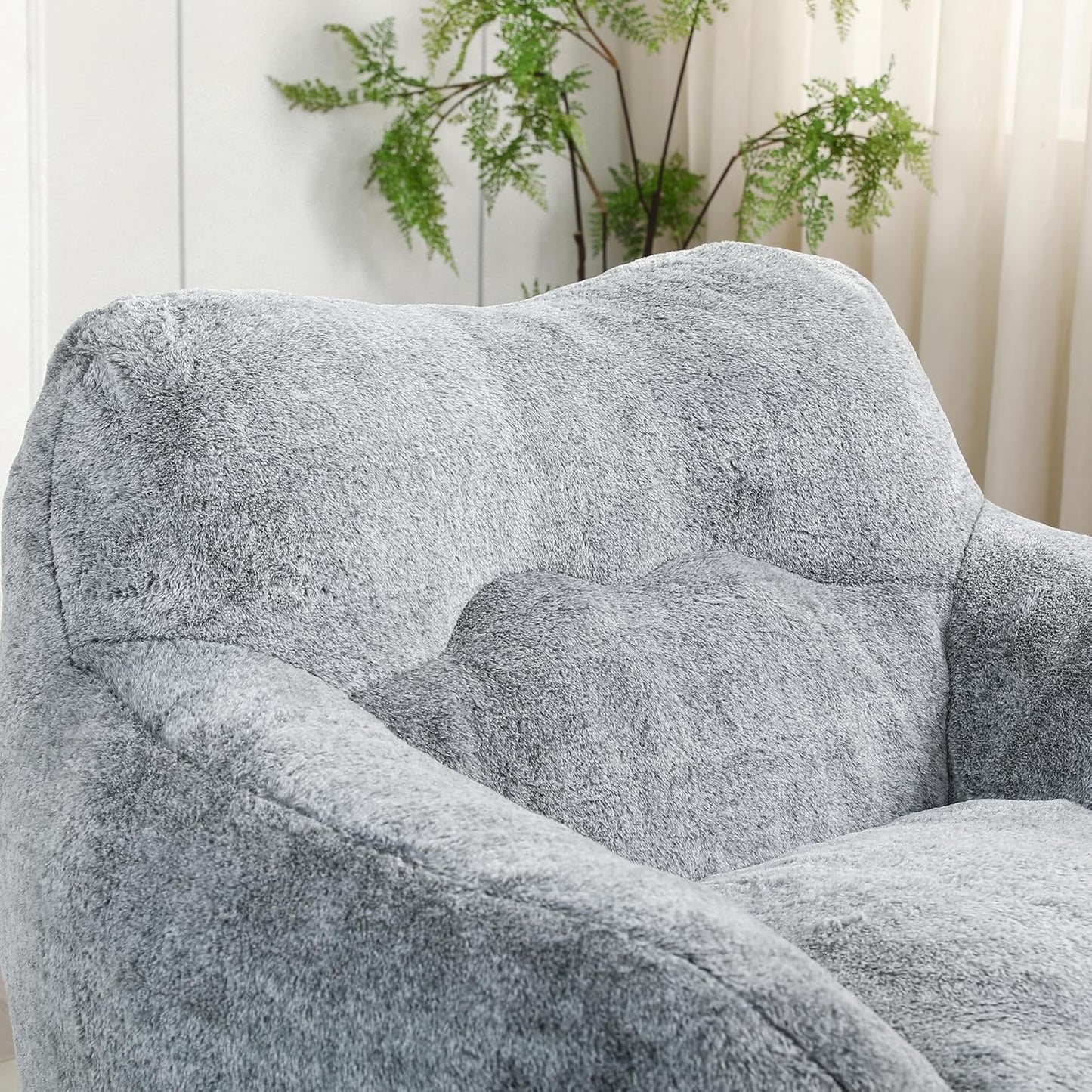 Furniliving Bean Bag Chair, Giant Bean Bag Chair Stuffed Floor Sofa for Adults Comfy Bean Bag Sofa with Back Support, Oversized Bean Bag Couch for Living Room Bedroom Dorm Office, Teddy, Dark Grey