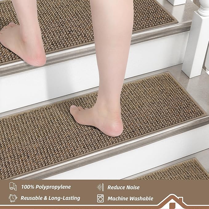 BEQHAUSE Stair Treads for Wooden Steps 28inX9in, Carpet Stair Treads Non Slip Indoor, Machine Washable Stair Runners for Kids Elders and Pets, Carpet for Stair Rugs Mat, TPE Backing, 1pcs, Taupe