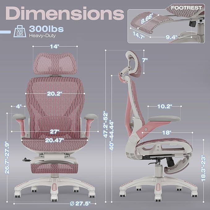 ELABEST X100 Ergonomic Mesh Office Chair with Footrest, Big and Tall Hone Desk Chair with 5D Flip-Up Arms, Adjustable 3D Lumbar Support,Gaming & Executive Computer Chairs for Long Hours
