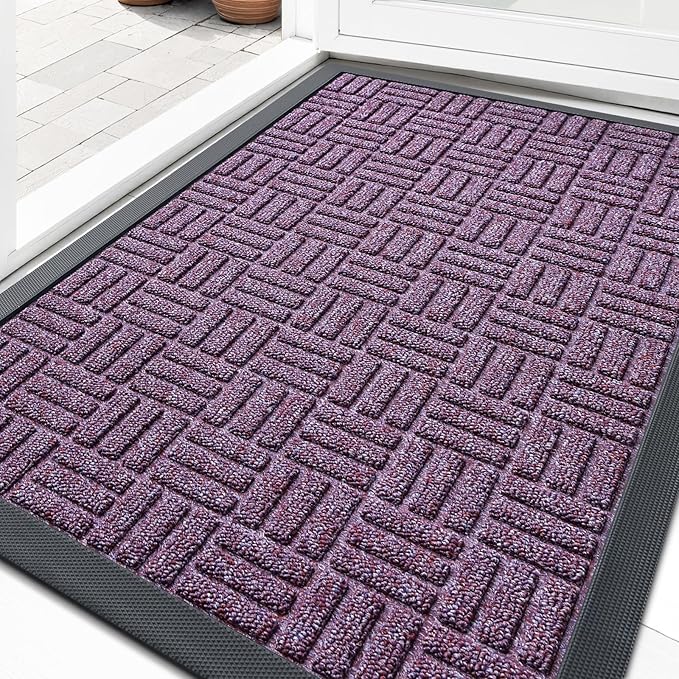 OLANLY Front Door Mat Outside Entrance 35x23, Absorbent, Heavy Duty Sturdy Natural Rubber Doormat Indoor Outdoor, Non-Slip, Stain and Fade Resistant, Low Profile Floor Mat for Entryway, Violet
