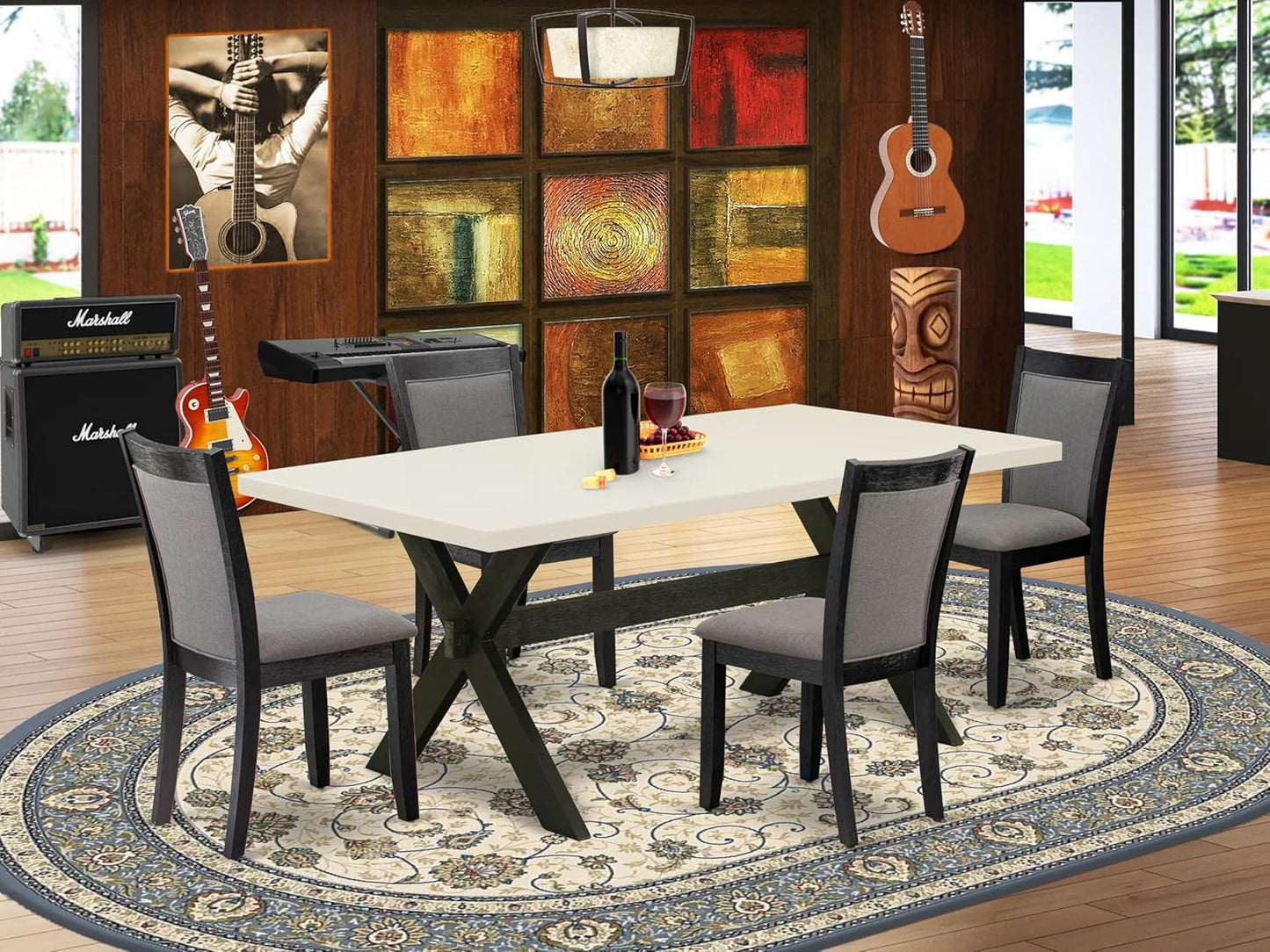 East West Furniture X627MZ650-5 5 Piece Dinette Set Includes a Rectangle Dining Room Table with X-Legs and 4 Dark Gotham Grey Linen Fabric Upholstered Chairs, 40x72 Inch, Multi-Color