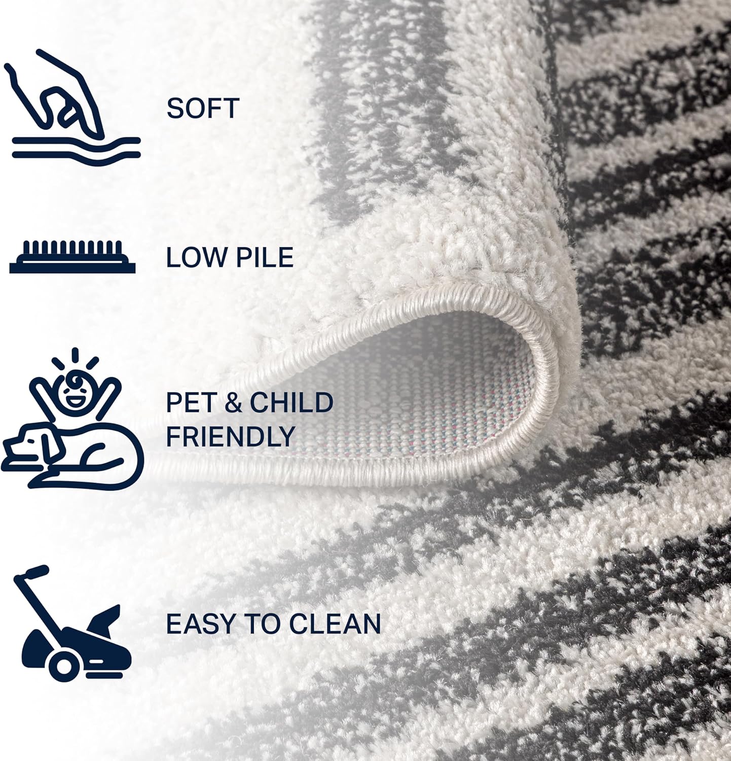 JONATHAN Y Khalil Modern Berber Stripe Cream/Black 9' Round Indoor Area Rug, Contemporary, Bohemian, Easy-Cleaning for Living Room, Bedroom, Kitchen, Pet Friendly, Non-Shedding (MOH207A-9R)