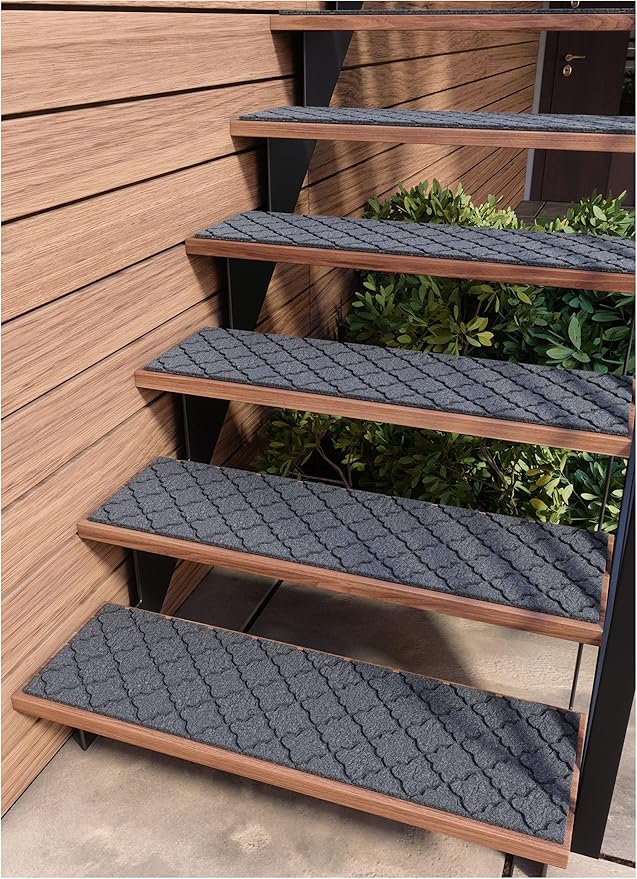 Outdoor Stair Treads Non-Slip 35”x10” (6-Pack) – Carpet Treads with Rubber Backing Moroccan Grey