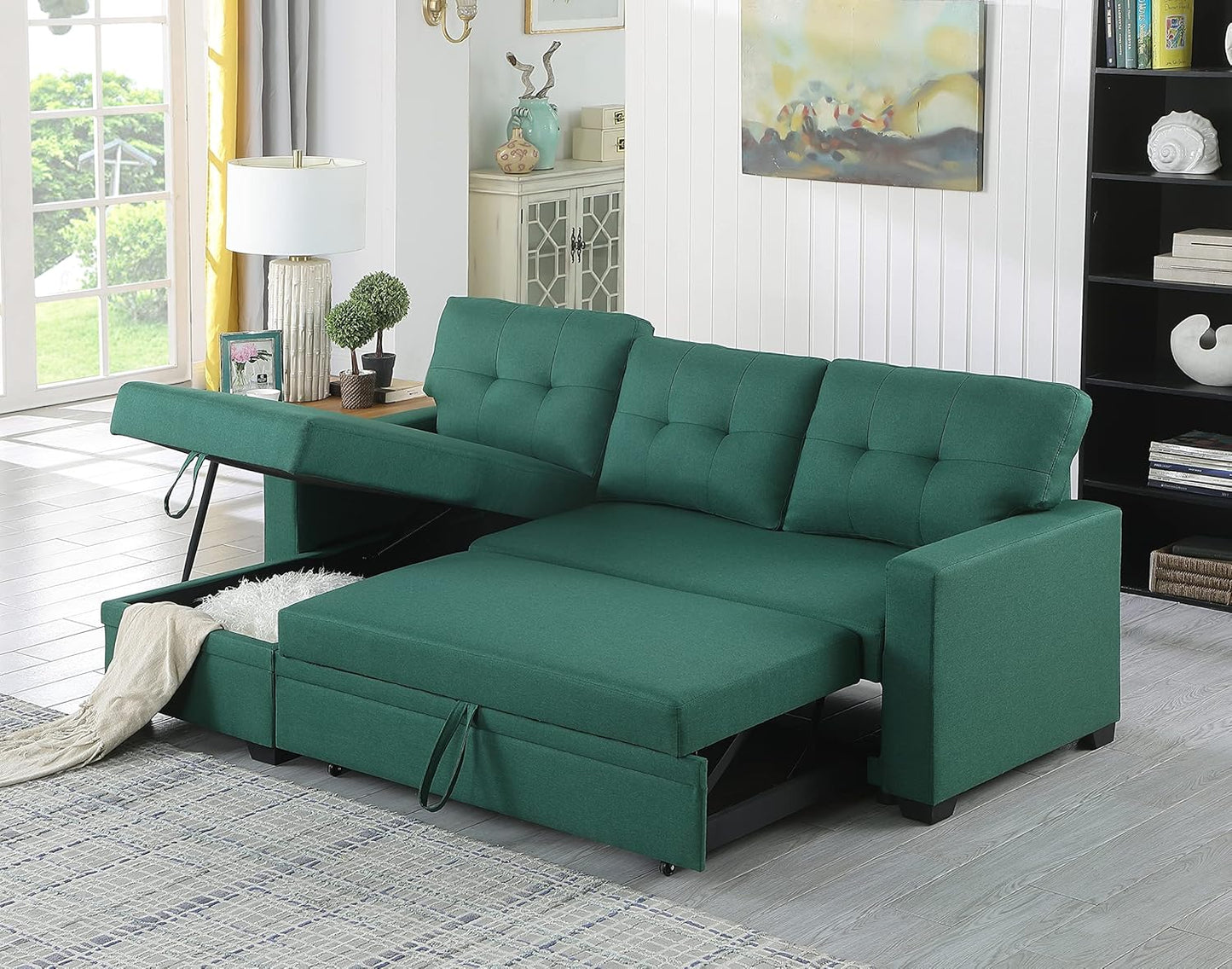 Devion Furniture Garisa 4-in-1 Convertible L Shaped Couch with Pull Out Bed and Storage, Sectional Sleeper Sofa with Reversible Chaise for Living Room, Apartment, Bedroom, Office