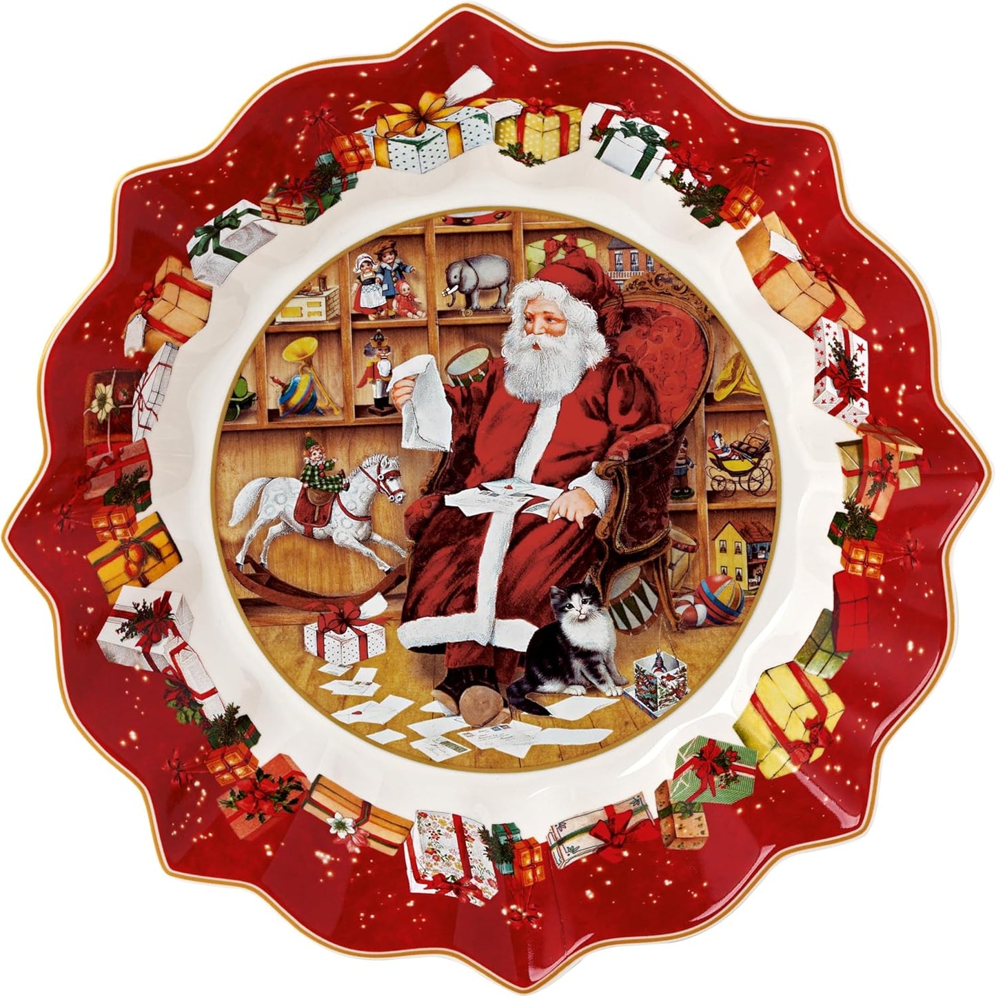 Villeroy & Boch Toy's Fantasy Christmas Collection Footed Pastry Plate, Premium Porcelain, 9.5x4.75 in, Colorful