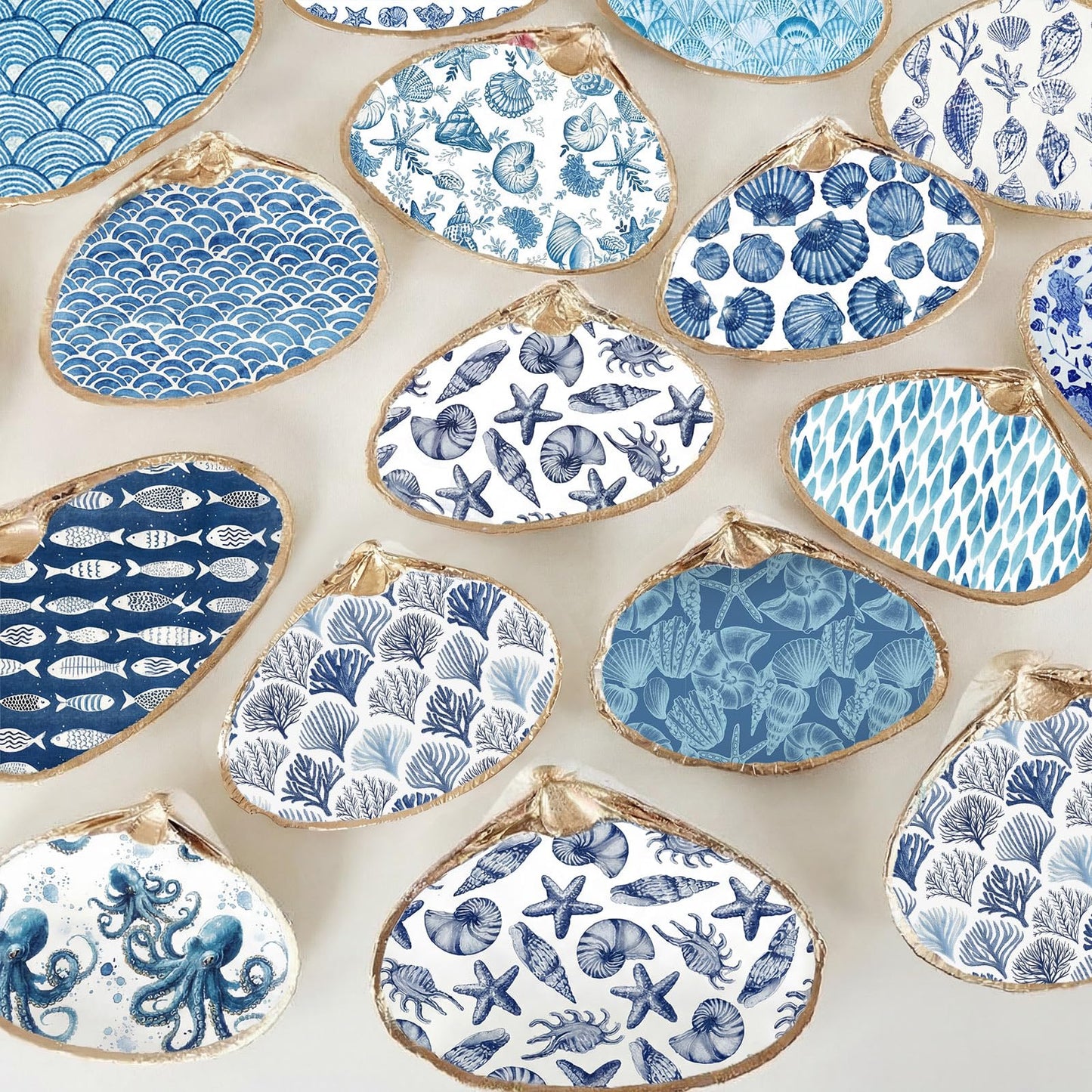 Glenmal 120 Pack Coastal Beach Blue Style Decoupage Paper Napkins, 12 Styles Decorative Cocktail Napkins for DIY Crafting Guest Tea Party Scrapbook Holiday Birthday Wedding Baby Shower, 13 Inch