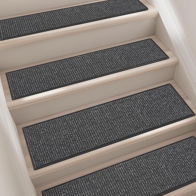 BEQHAUSE Stair Treads for Wooden Steps 28inX9in, Carpet Stair Treads Non Slip Indoor, Machine Washable Stair Runners for Kids Elders and Pets, Carpet for Stair Rugs Mat, TPE Backing, 4pcs, Charcoal