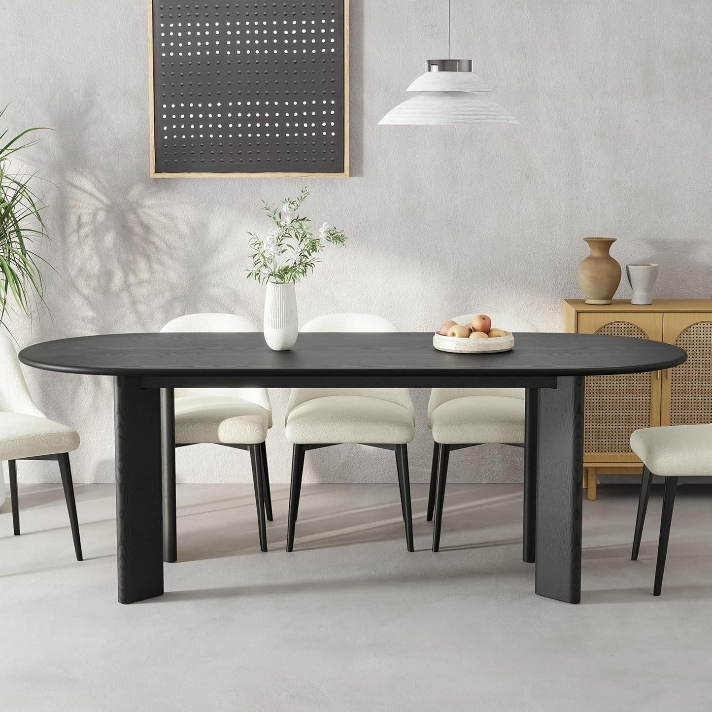 Casaphoria Wood Kitchen Table Set with 6 Chairs, 79" Dining Kitchen Table & Chairs Set for 4-6, Modern Farmhouse Oval Dining Table for Living Room, Easy Assembly, Black