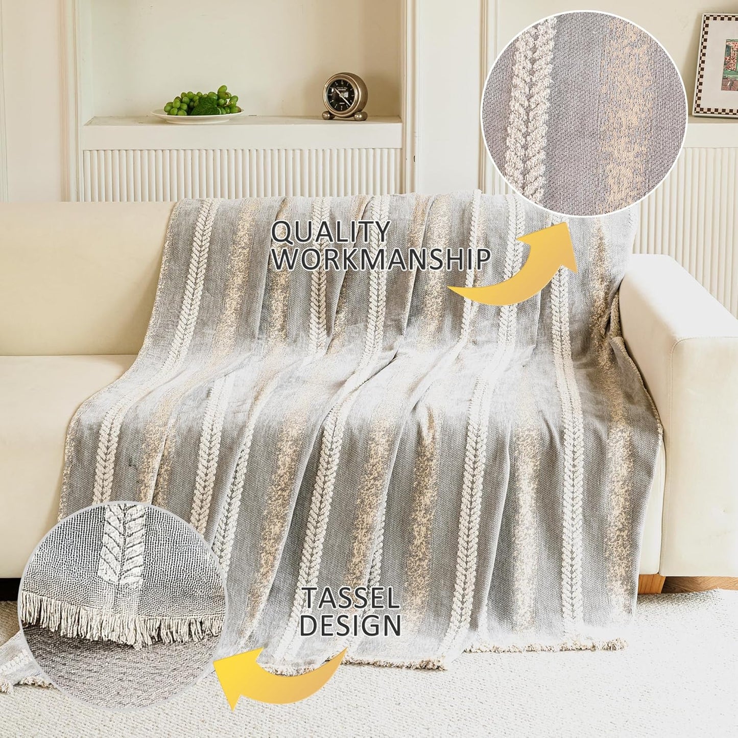 Couch Cover for Dogs Washable Sofa Cover, Sectional Couch Covers, Sofa Covers for 2 Cushion Couch, Non Slip Stripe Sofa Slipcovers Furniture Protector, Couch Protector from Cat Claws, Light,75''x102''