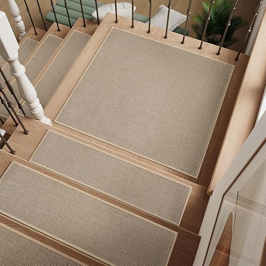 PADOOR Stair-Treads Landing Mat Non Slip Indoor, Square Stair-Runners for Wooden Steps Rubber Backing, Reusable Carpet Stair Treads, Durable Stair-Carpet Treads for Kids and Dogs 31"x31" Beige