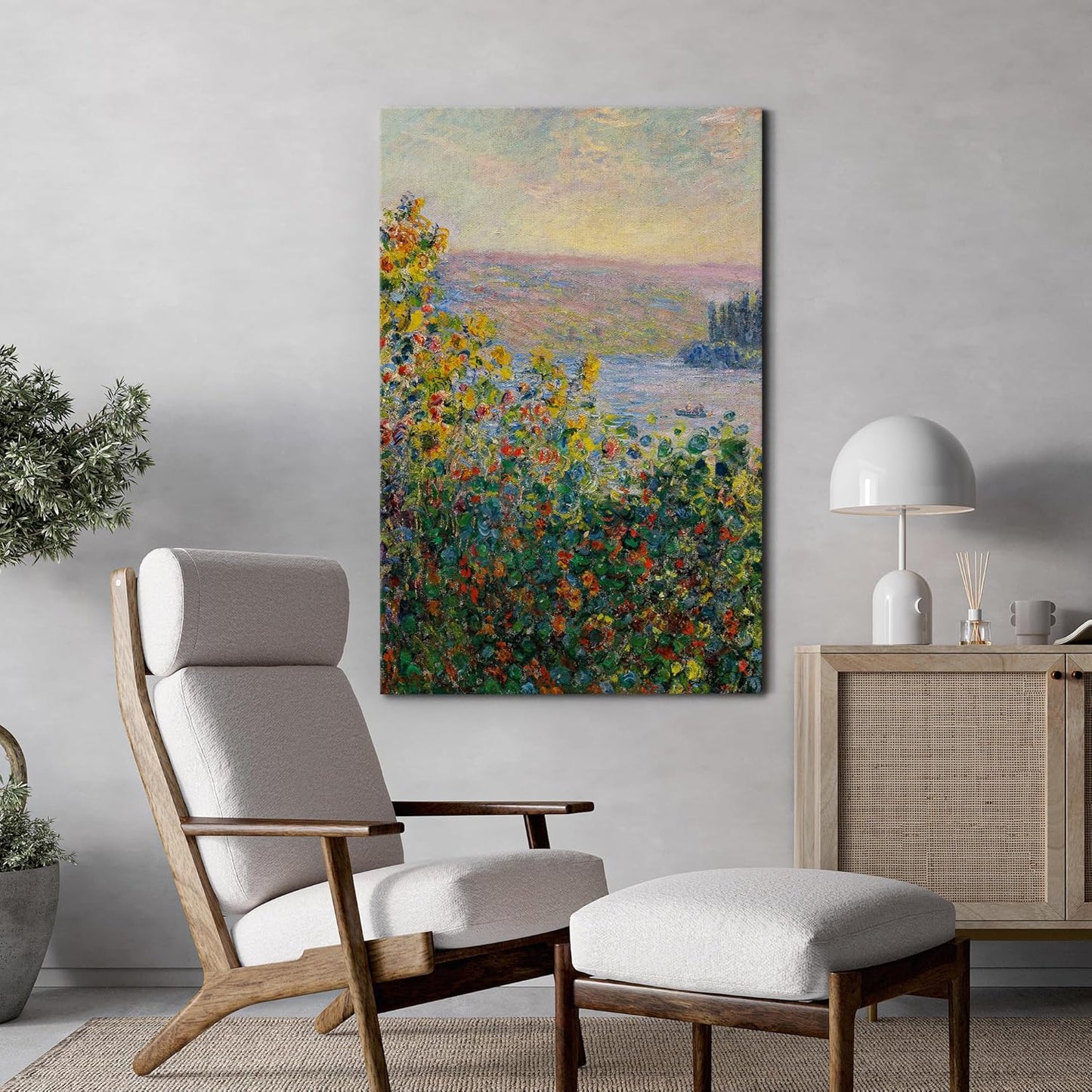 wall26 Claude_Monet - Flower Beds at Vetheuil - Impressionist Modern Art - Canvas Art Home Art - 12x18 inches