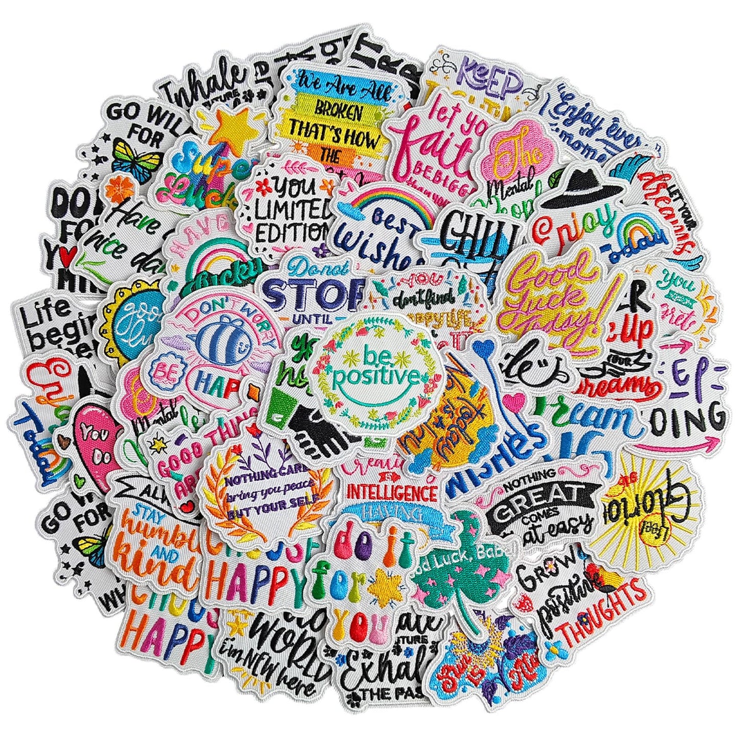 GYGYL 40 Pieces Random Phrase Iron-On Patches, Positive Affirmation Motivational Embroidered Patches, Cute Inspirational Quote Appliques for Clothes, Dresses, Hats, Socks, Jeans, DIY Accessories