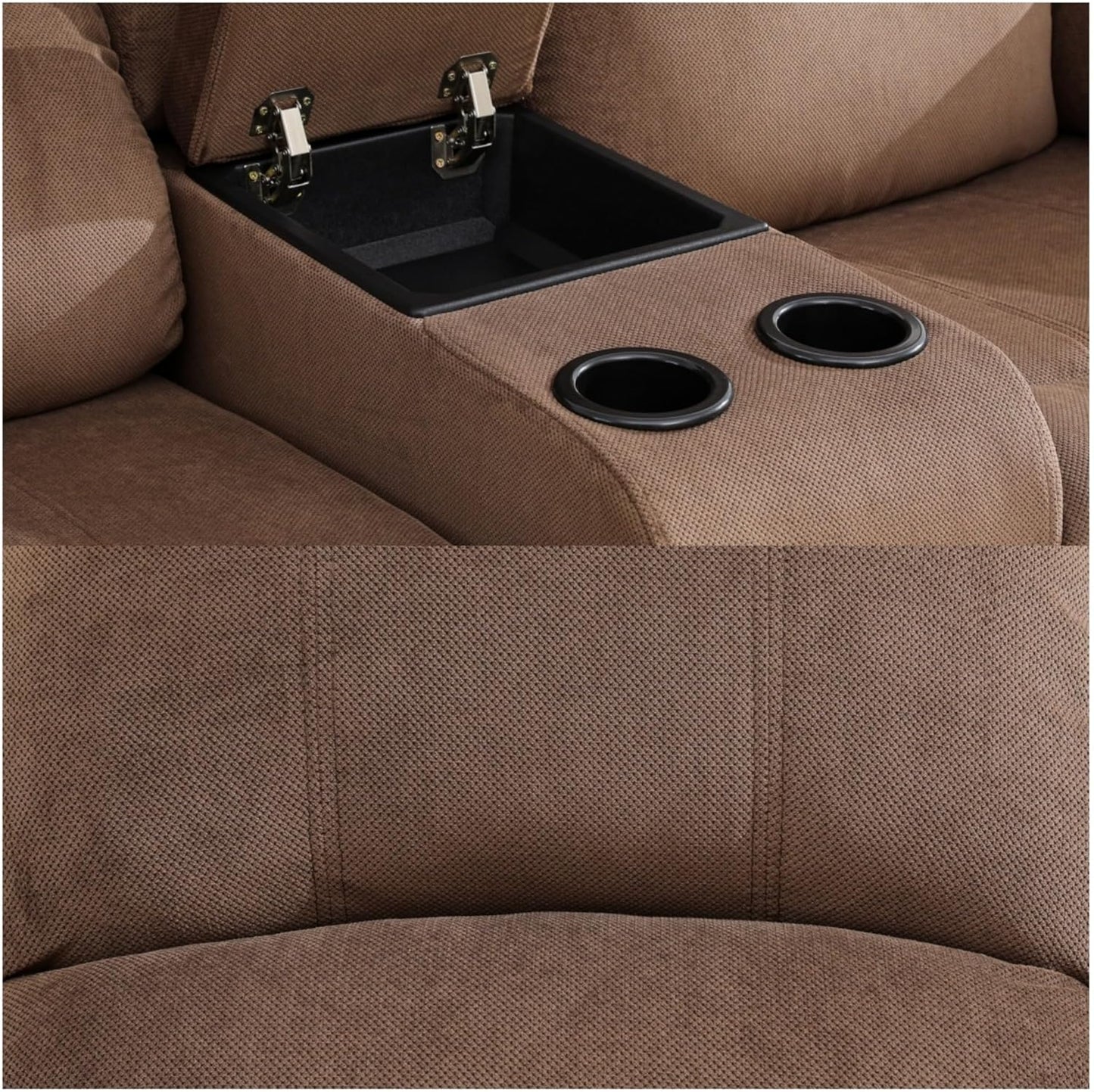 Loveseat Recliner Sofa, Reclining Loveseat Couch with Storage Console, Modern Comfy Home Theater Seating Power Recliner Chair with Cup Holders for Living Room Furniture Sets, Brown