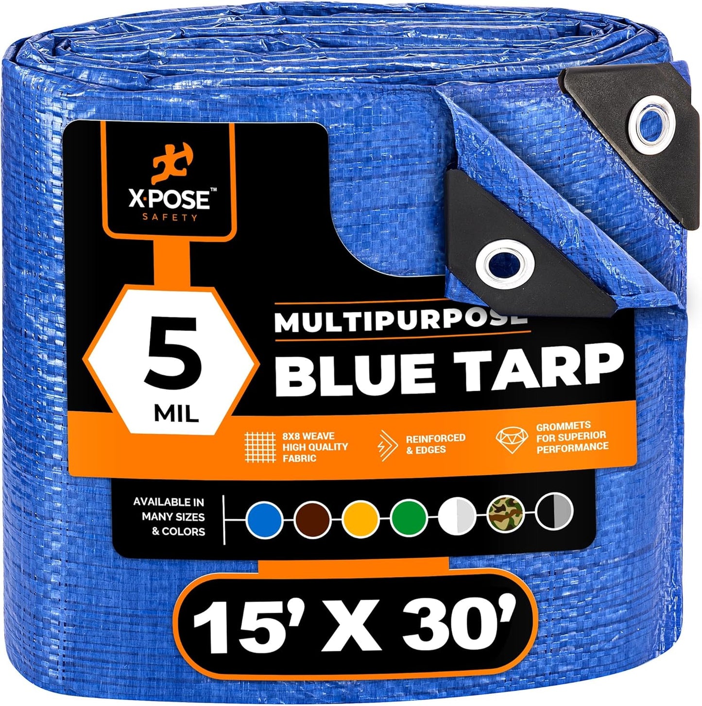 Better Blue Poly Tarp 15' x 30' - Multipurpose Protective Cover - Lightweight, Durable, Waterproof, Weather Proof - 5 Mil Thick Polyethylene - by Xpose Safety