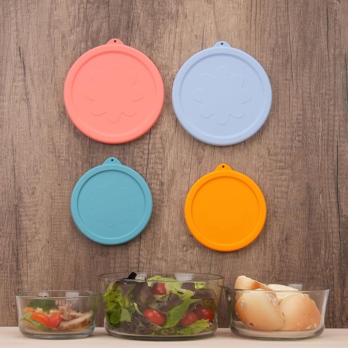 2 Cup 4 Cup Silicone Replacement Lids Storage Cover for Anchor Hocking Glass Bowls (Container not Included) 4 Pack Microwave, Dishwasher and Freezer Safe