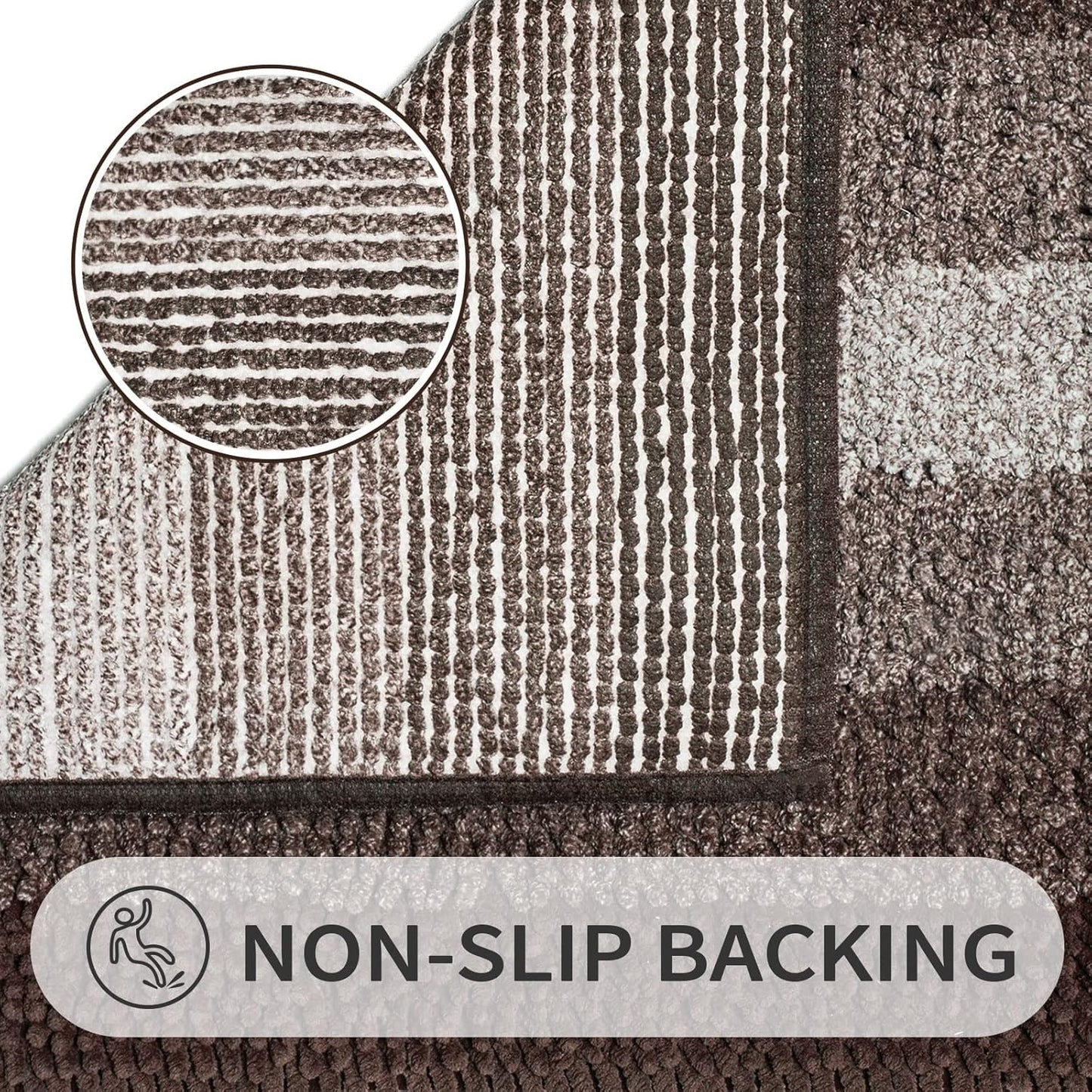Gibelle Long Bathroom Rugs, Luxury Chenille Bath Mat, Small Non Slip Shower Rug and Bath Room Floor Mats, Machine Washable, Quick Dry Bathmat, Soft Cozy Plush Rug for Tub, 20" x 47", Brown
