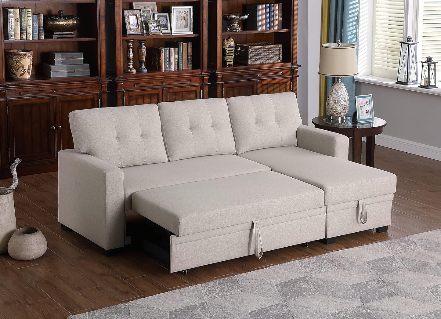 Devion Furniture Meridian 4-in-1 Convertible L Shaped Couch with Pull Out Bed and Storage, Sectional Sleeper Sofa with Reversible Chaise for Living Room, Apartment, Bedroom, Office