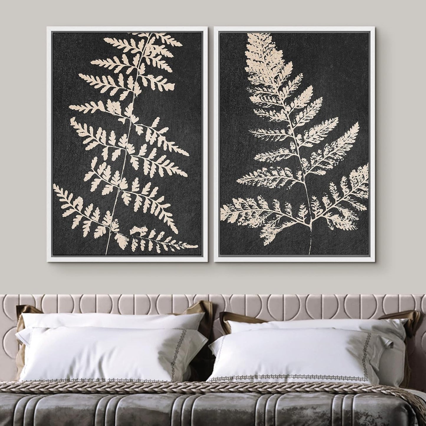 SIGNWIN Canvas Print Wall Art Set Black Tan Forest Fern Plant Leaf Silhouette Nature Wilderness Illustrations Modern Art Rustic Multicolor for Living Room, Bedroom, Office - 16"x24"x2 White