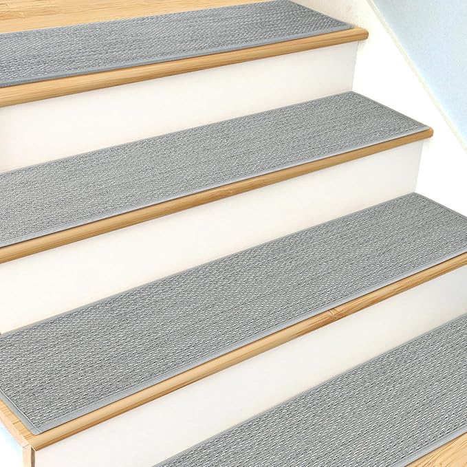 Stair Treads Non Slip for Wooden Steps Indoor 4 Pack 8" X 30" Carpet Stairs Runner for Wood Stairs, Stair Tread Rugs with Reusable Adhesive for Dogs Kids Elders, Machine Washable, Light Grey