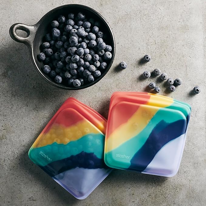 Stasher Premium Silicone Reusable Food Storage Sandwich Bag, Rainbow Splash, Microwave, Sous Vide, Dishwasher, Oven and Freezer Safe, BPA Free, Leak-free, Eco-friendly, 28 Oz