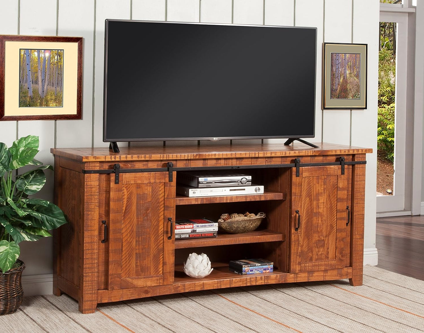 Martin Svensson Home Omaha Solid Wood TV Stand, 65", Honey Tobacco