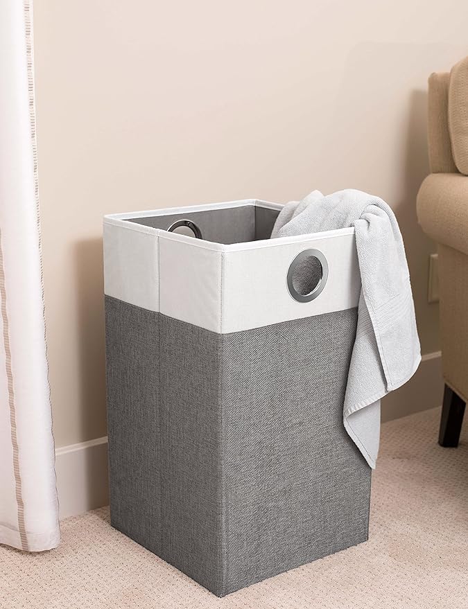 BIRDROCK HOME Folding Cloth Laundry Hamper with Handles - Dirty Clothes Sorter - Easy Storage - Collapsible - Grey and White