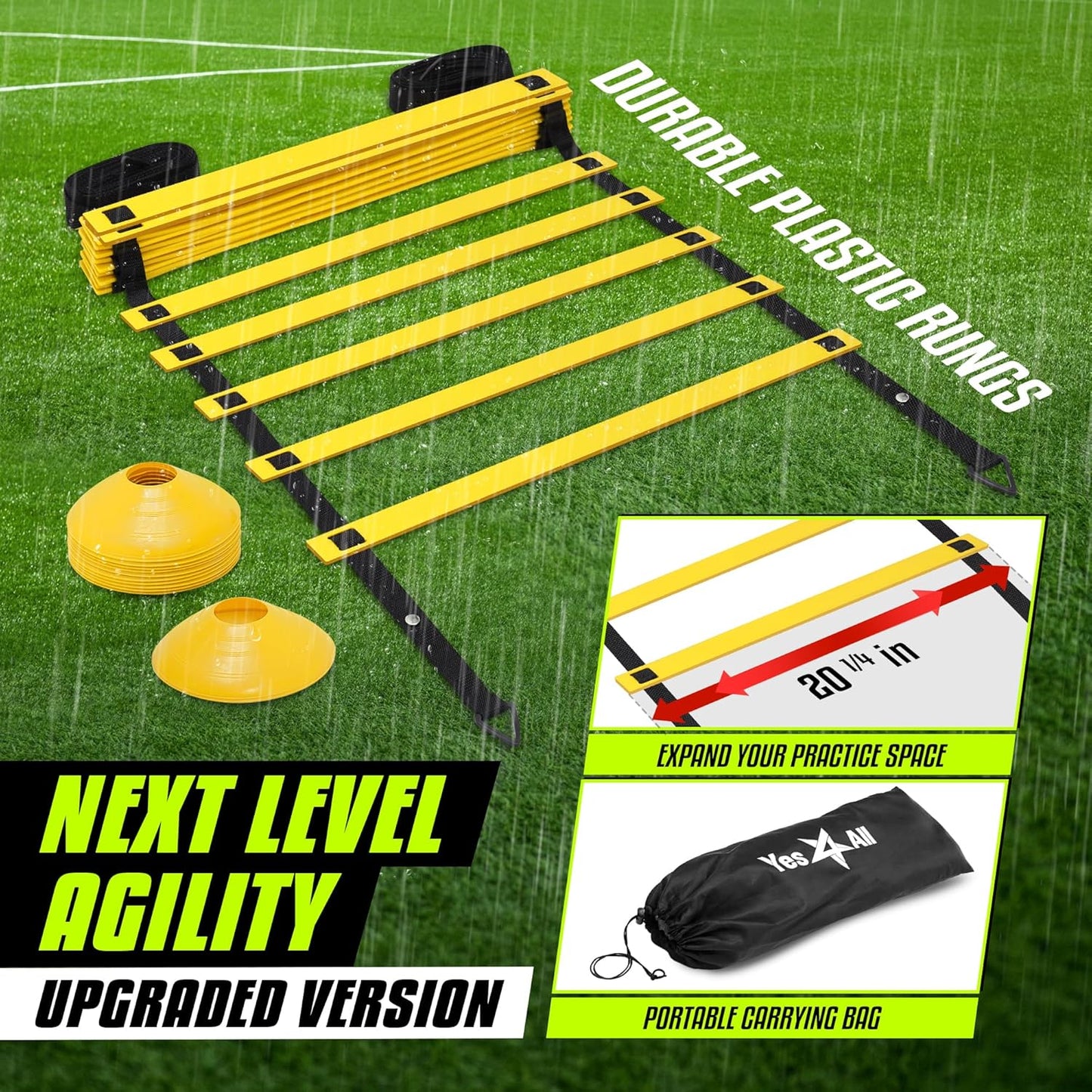 Yes4All Agility Ladder Speed Training Equipment, Adjustable Football Ladder for All Ages with Carry Bag, Durable, Portable, Multiple Colors & Rungs