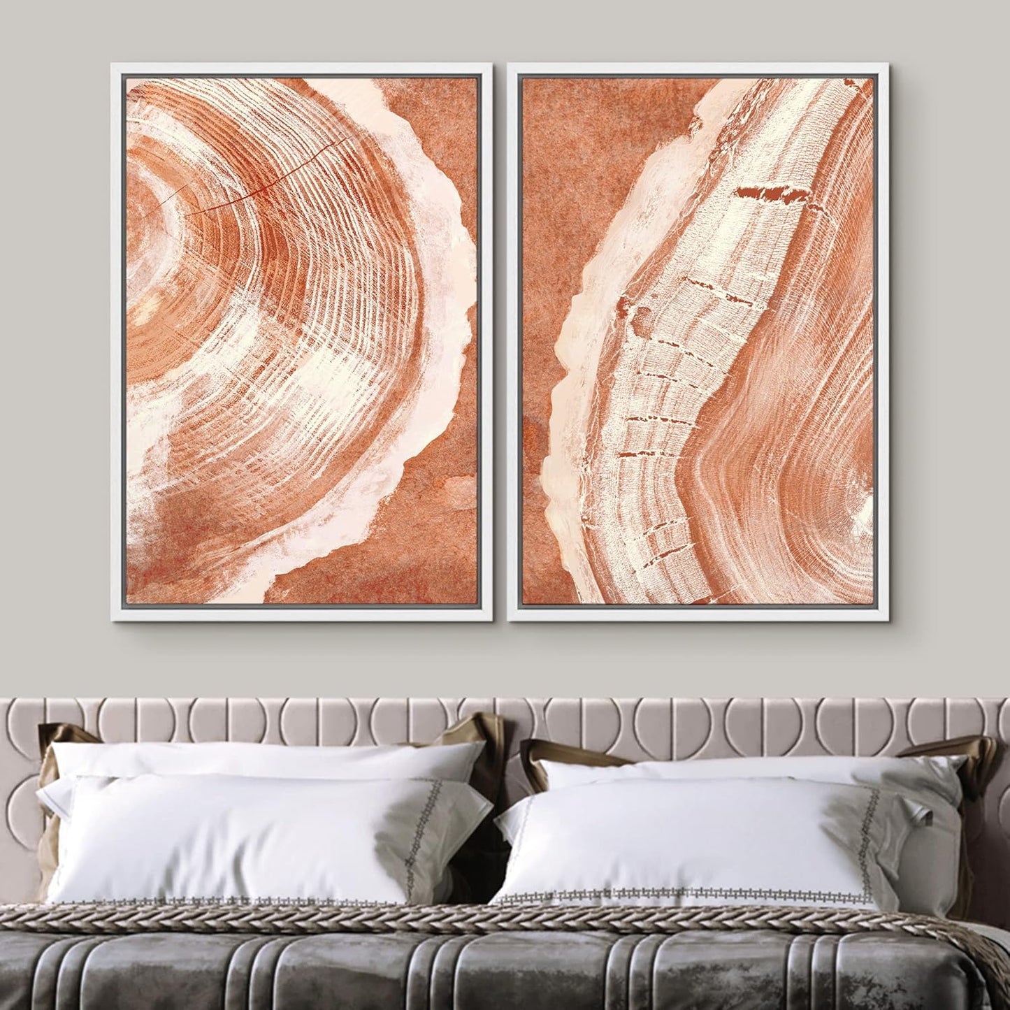 SIGNWIN Framed Canvas Print Wall Art Set Orange Closeup Wood Tree Ring Details Nature Wilderness Illustrations Modern Art Rustic Colorful Ultra for Living Room, Bedroom, Office - 16"x24"x2 White