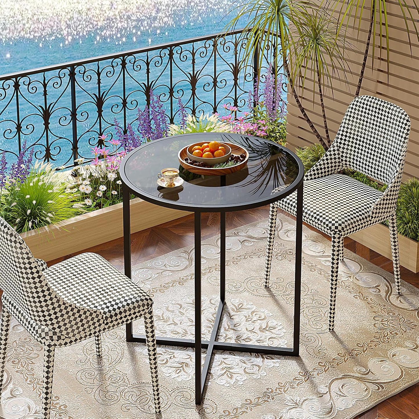 SAYGOER Small Round Dining Table for 2,Glass Circle Kitchen Dinner Table,26.7'' Multifuntional Modern Desk for Dining Room,Office,Kitchen,Apartment,Easy Assembly, All Black