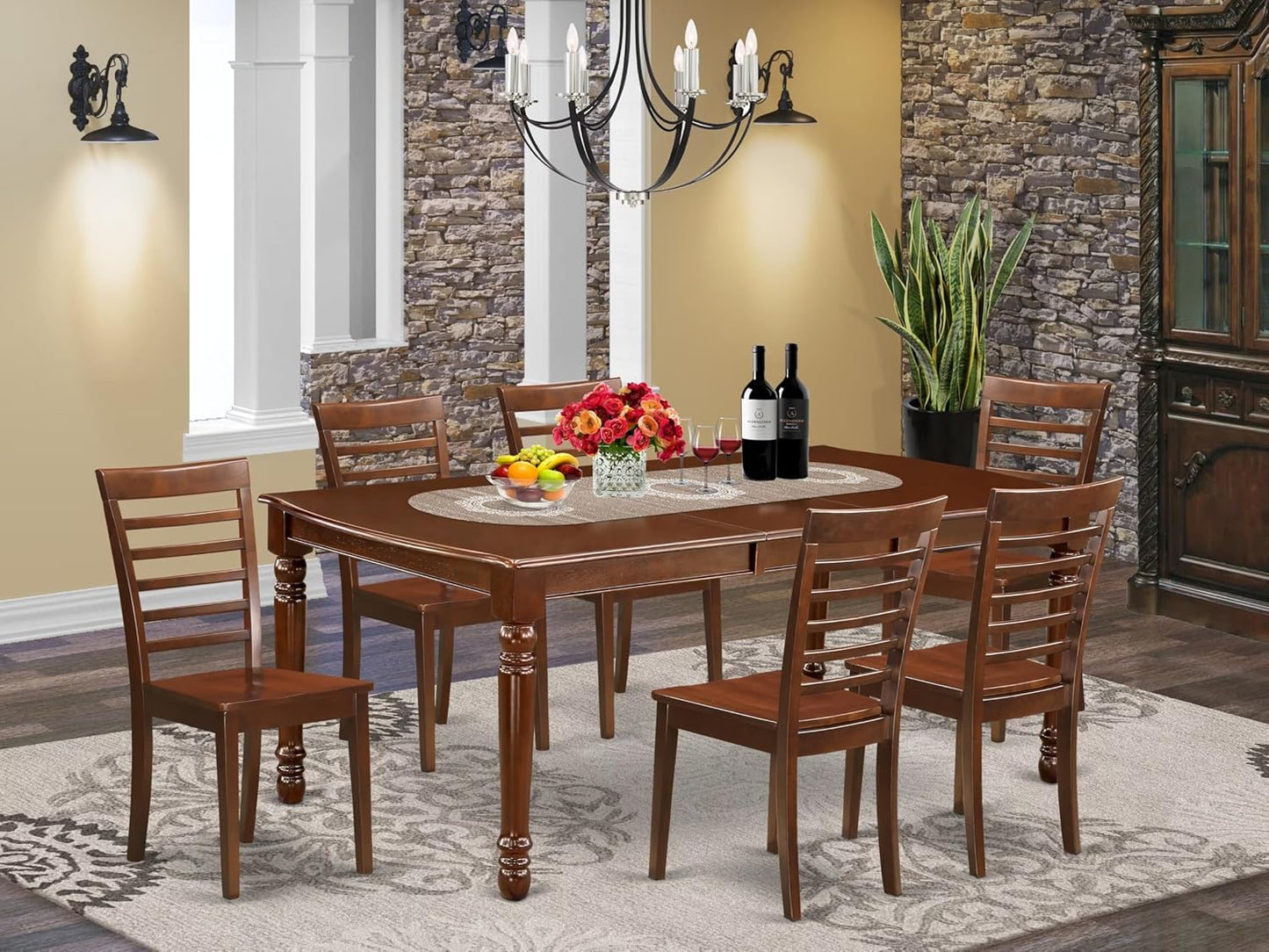 East West Furniture DOML7-MAH-W 7 Piece Dining Set Consist of a Rectangle Dining Room Table with Butterfly Leaf and 6 Wood Seat Chairs, 42x78 Inch, Mahogany