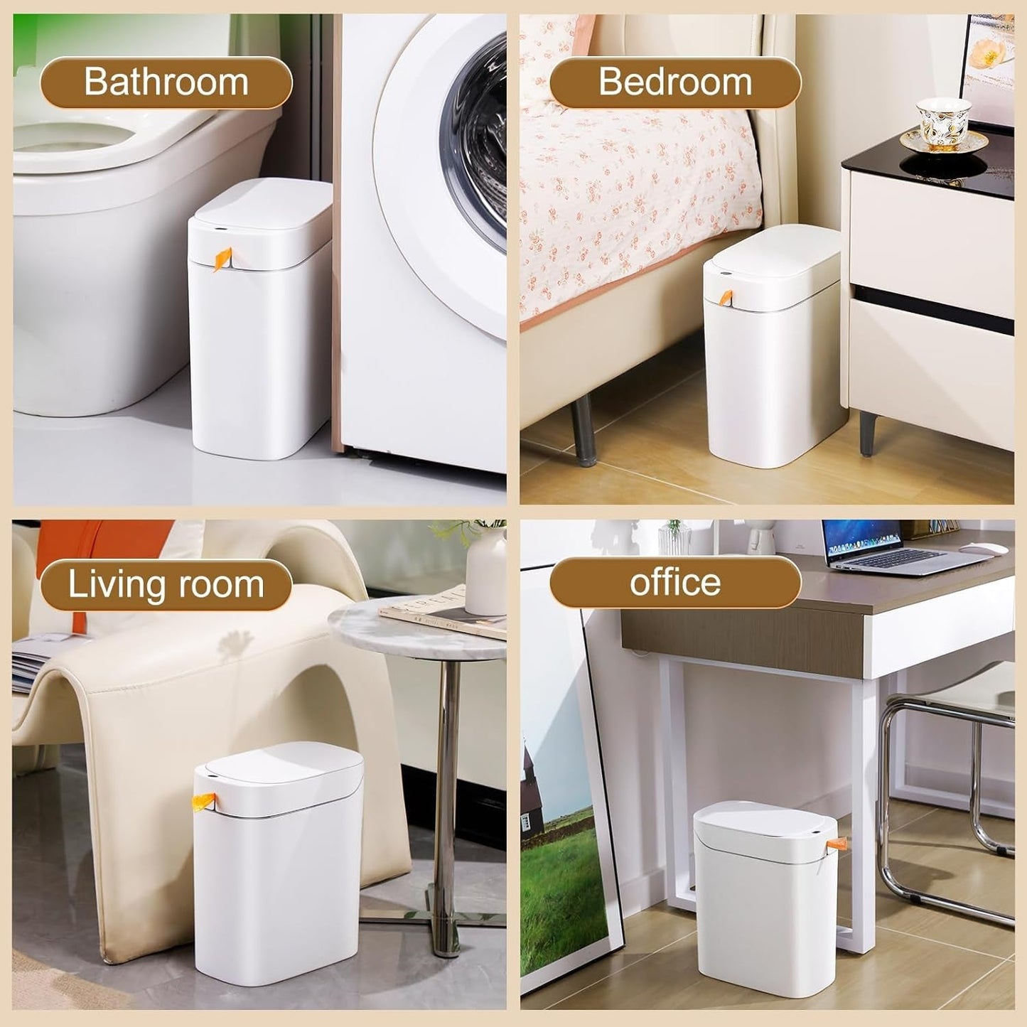 Bathroom Trash Can with Lid, Motion Sensor Trash Can Automatic Touchless, 3.5 Gallon Smart Garbage Can with Lid,Auto-Adsorption Slim Small Waste Basket for Bedroom,Bathroom,Kitchen