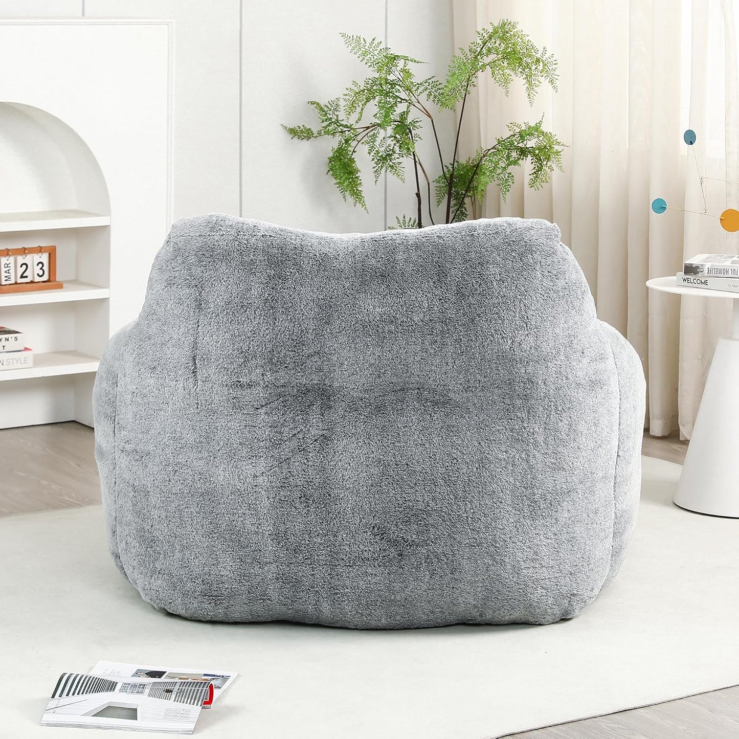 Furniliving Bean Bag Chair, Giant Bean Bag Chair Stuffed Floor Sofa for Adults Comfy Bean Bag Sofa with Back Support, Oversized Bean Bag Couch for Living Room Bedroom Dorm Office, Teddy, Dark Grey