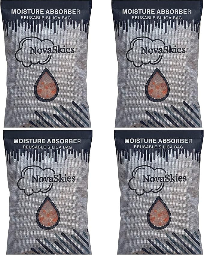 Premium Moisture Absorber Desiccants pack 200G x 4 Pack Orange Indicating Silica Gel Reusable Bags, Dehumidifer for Cars, Storage bins, Home Closets, 3D Filament & Safes