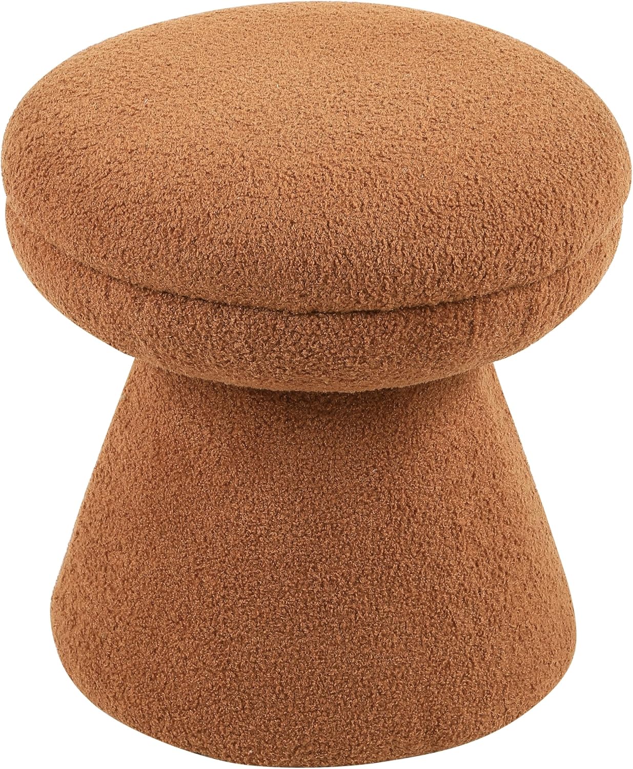Furniture of America Rami Modern 18-inch Mushroom-Shape Upholstered Ottoman with Tapered Pedestal, Vanity Stool Chair, Small Foot Stool for Bedroom, Living Room, Entryway, Saddle Brown