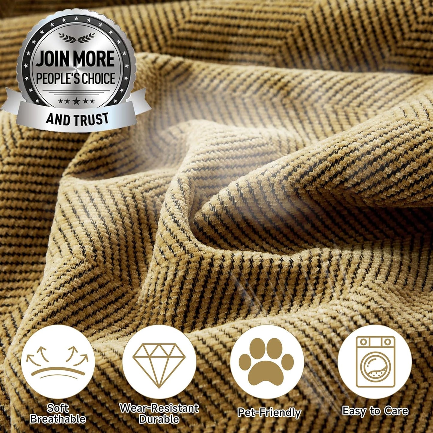 STACYPIK Wear-Resistant Chenille Sofa Cover, Non Slip Couch Cover for Dogs, Washable Pets Protector for 2 Cushion Sofa, Brown Herringbone Sofa Covers Sectional Couch Covers for Living Room-71X118IN