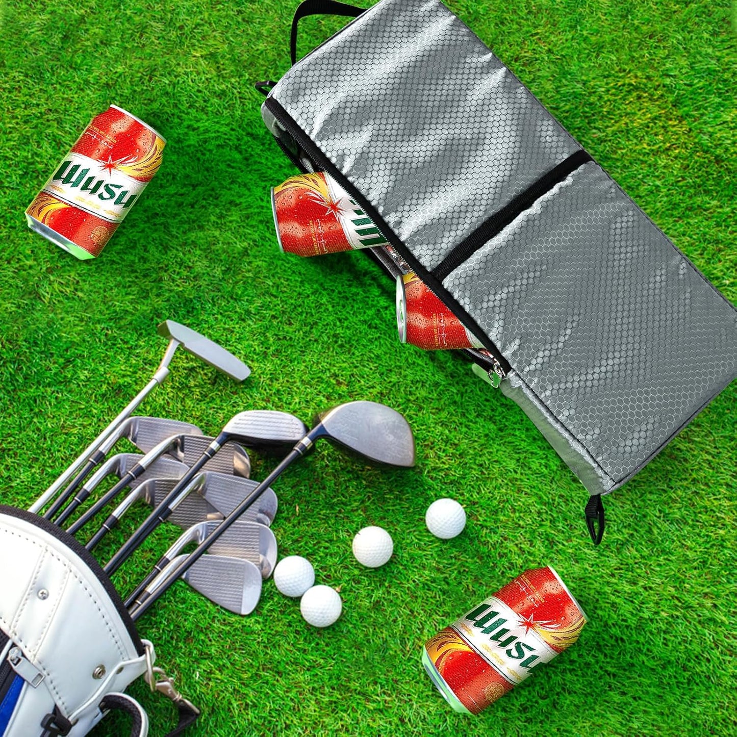 Golf Cooler Bag - Golf Accessories Gifts for Men Women Holds 6 Beer Cans or 2 Wine Bottles, Fits in Golf Bags Insulated Beer Cooler for Golfing, Beach Days, Picnic