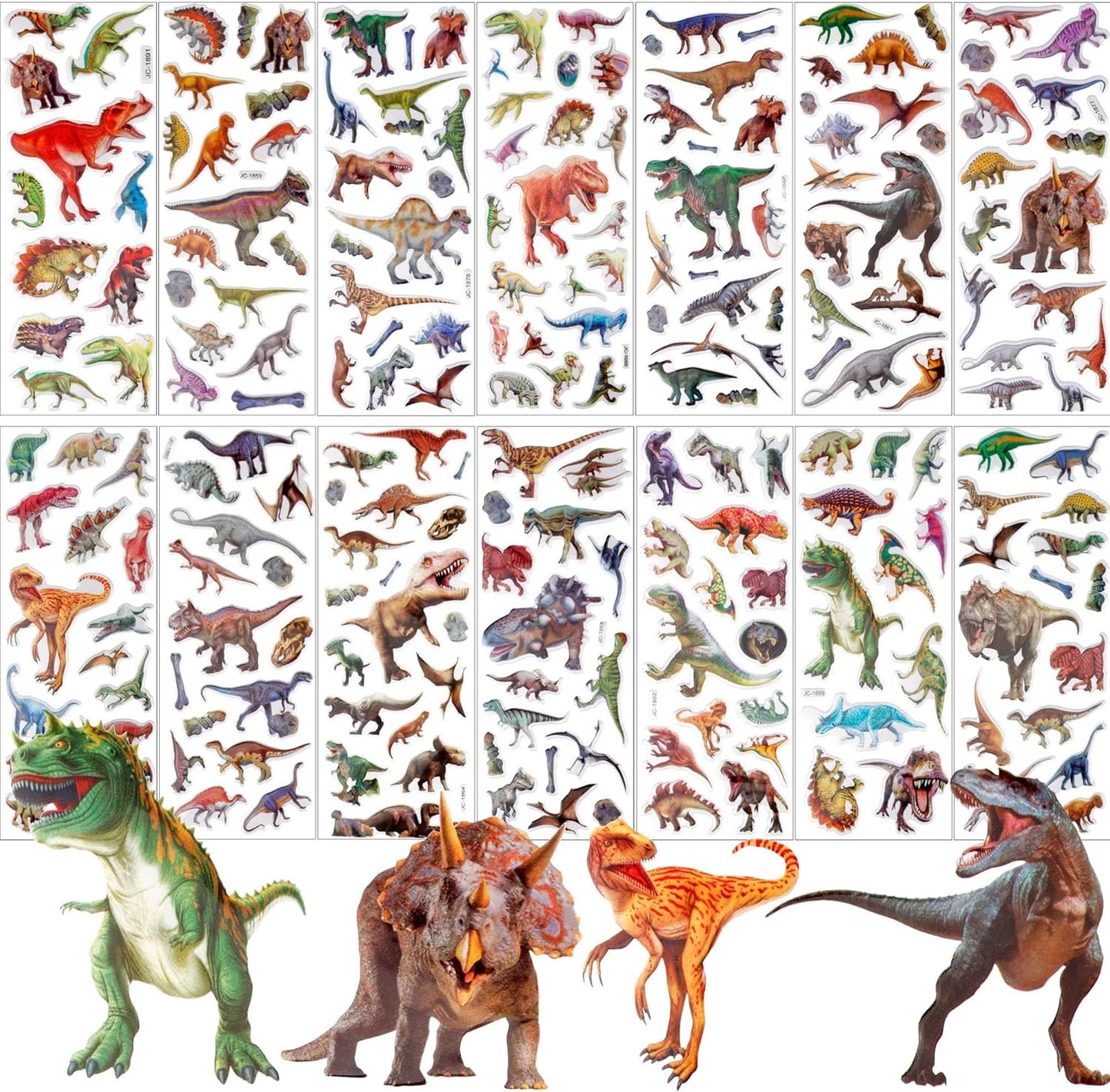 UPINS Dianosaur Stickers for Kids, 14 Different Sheets 200+ Counts 3D Puffy Stickers Craft Scrapbooking for Children Dinosaur Lovers