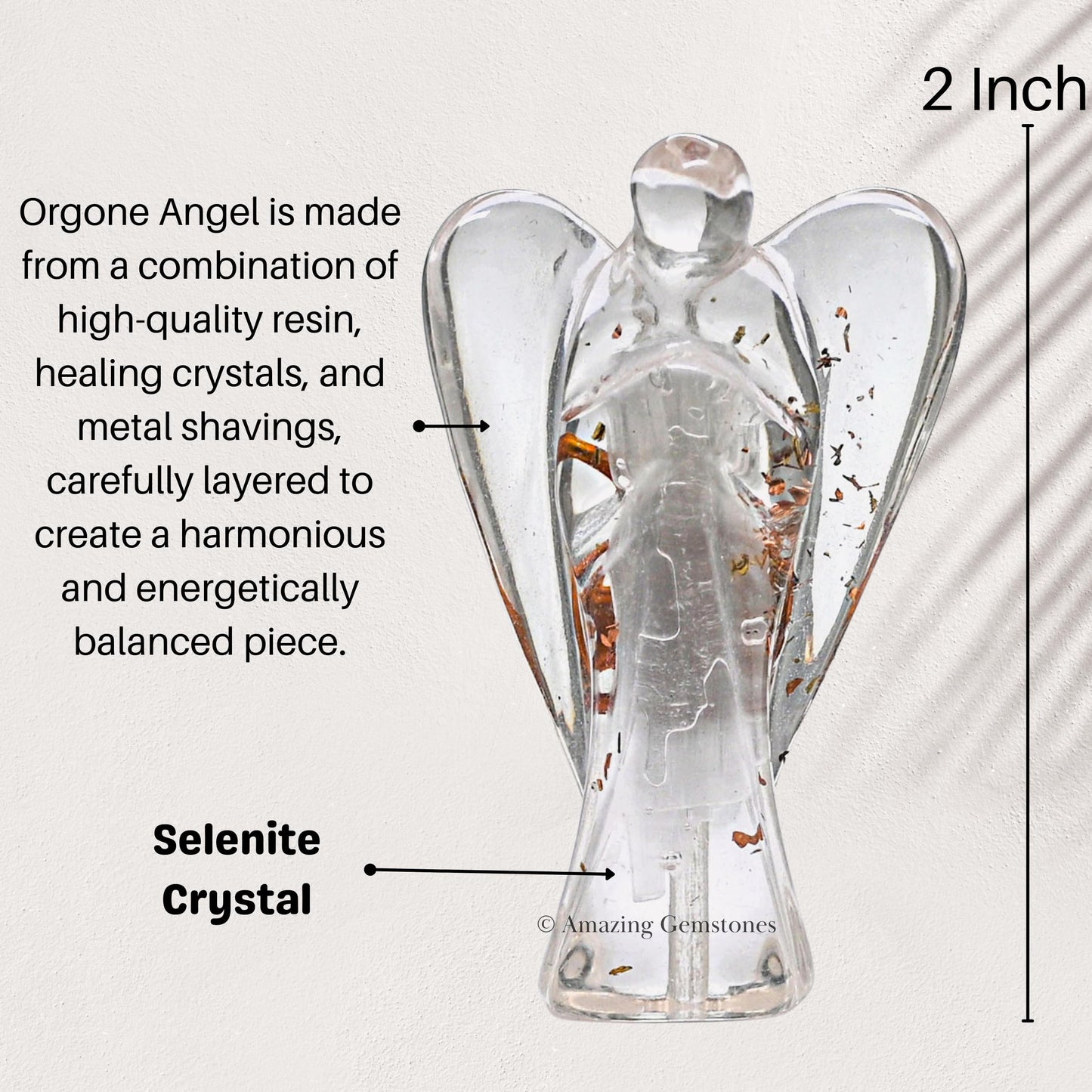 Amazing Gemstone Selenite Guardian Angel Figurine Pocket Crystal Angel for Protection - Orgone Guardian Angel with Orgonite Layer and Natural Crystal for Healing Gift (2 Inch, Organite)