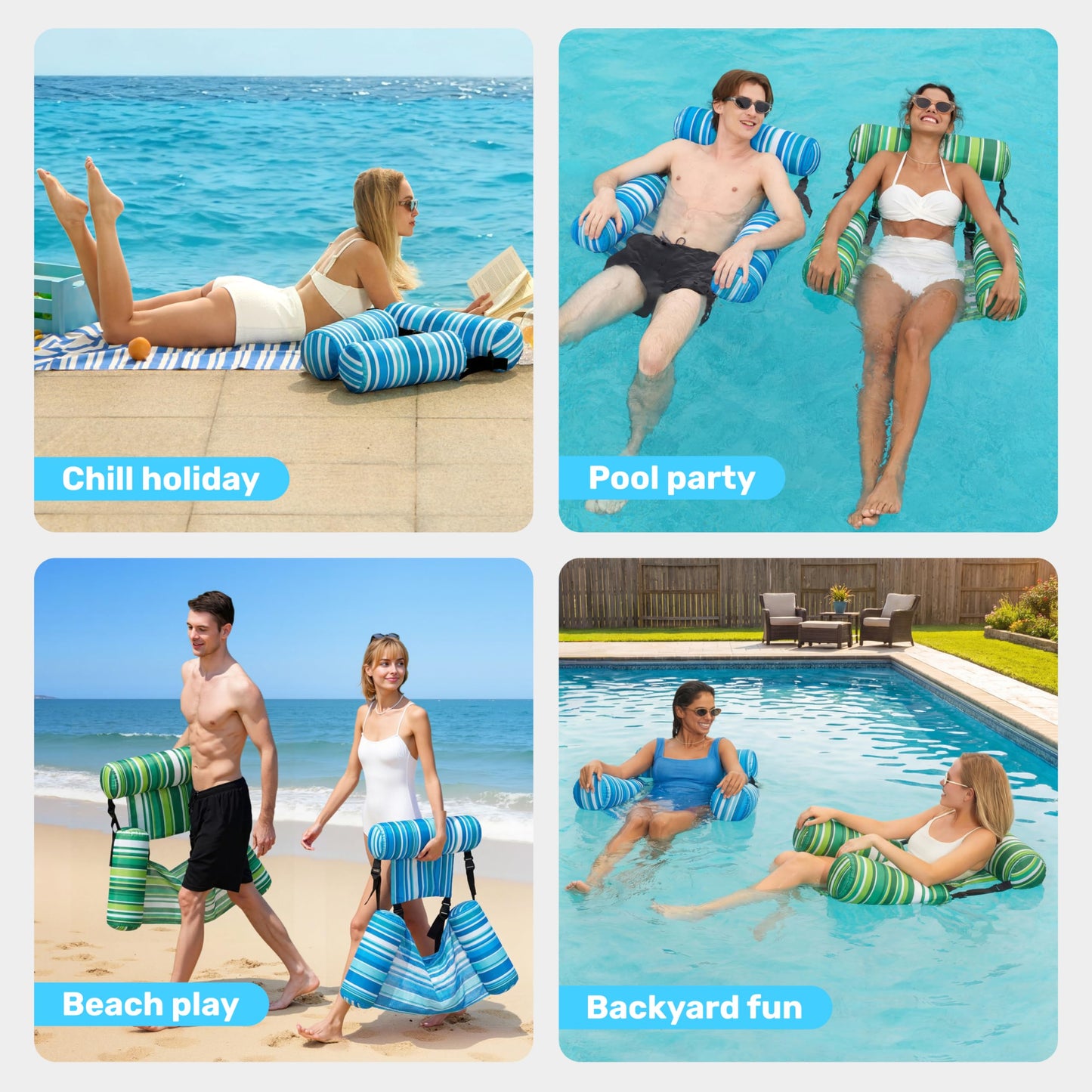 Sloosh Pool Floats Chairs Adult, 2 Packs Inflatable Pool Lounge Chairs,Blow up Hammock Pool Noodles Floats for Adults,Stripe Pattern Floating Water Chair for Pool Lake River(Stripe)