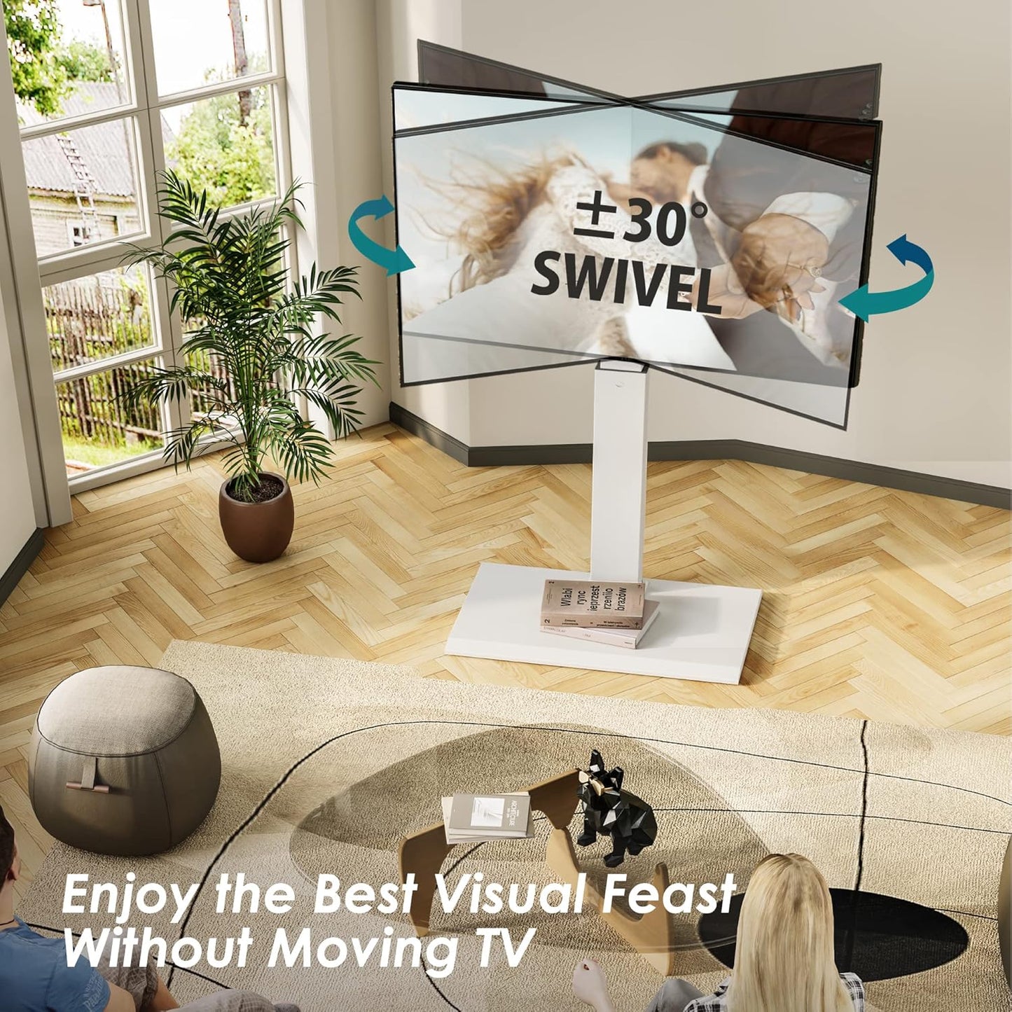 FITUEYES Iron Base Floor TV Stand with 60 Degree Swivel Universal Stand for 32-65 inch TVs up to 88lbs with Height Adjustable Mount and Wire Management