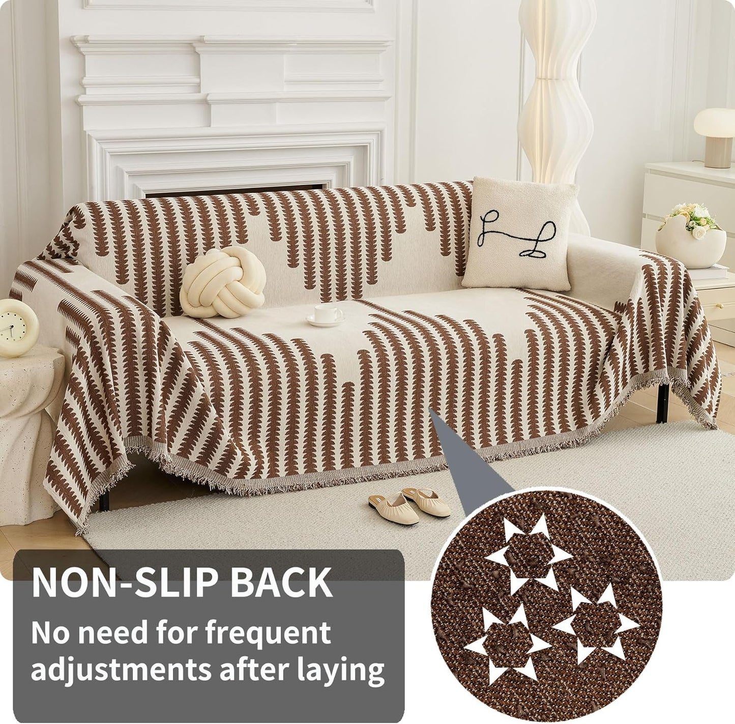 HAOMAIJIA Boho Sofa Covers Couch Covers for 2 Cushion Couch Sofa Pet Friendly Soft Thick Non Slip Couch Cover for Dogs Washable Sectional Couch Covers L Shape Furniture Protector (Brown, 71"x102")