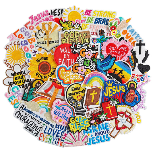 Butie 45 Pcs Christian Iron On Patches, Inspirational Bible Verse, Faith, Cross & Religious Embroidered Appliques Iron on Patches for Clothes, Hats, Jackets, Bags, Etc