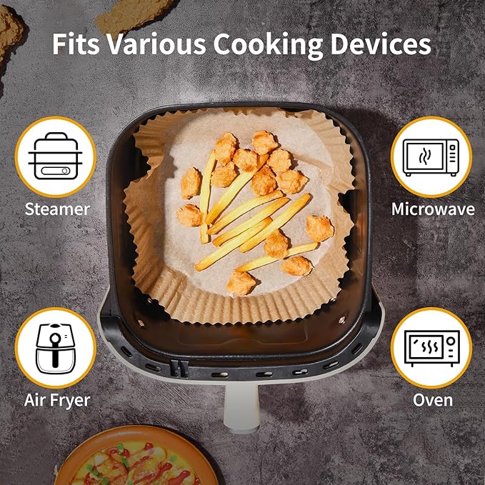 40GSM Air Fryer Paper Liners, 125Pcs 8 inch Disposable Parchment Paper for 5-8 qt Basket Air Fryer, Non-Stick Oil-Proof Heat Resistant Food Grade for Cooking, Roasting & Frying, Round 8"