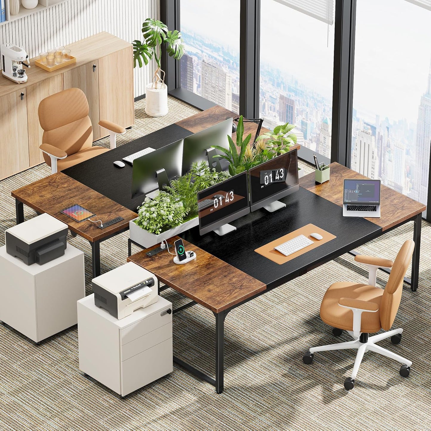 Huuger 71 x 31.5 Inch Desk with Power Outlets & USB-C, 1.2 Inch Thicker Desktop, Robust Metal Tubes, Deep Computer Desk, Heavy Duty Office Desk, Work Desk, Rustic Brown and Black