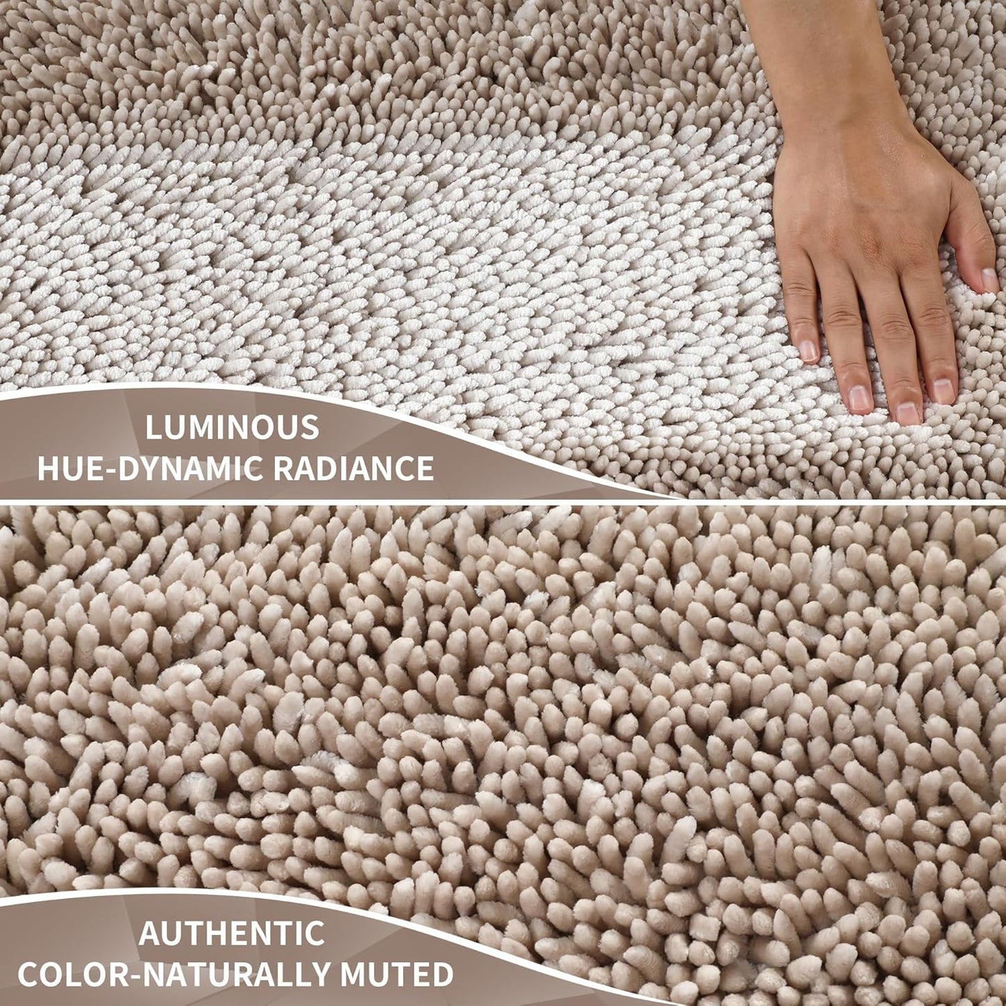Yimobra Long Bathroom Rugs Runner 55x24 Inch, Extra Thick Soft Absorbent Chenille Bath Mat, Non Slip Machine Washable, Quick Dry Bath Rugs for Bathroom Floor, Tub and Shower, Khaki