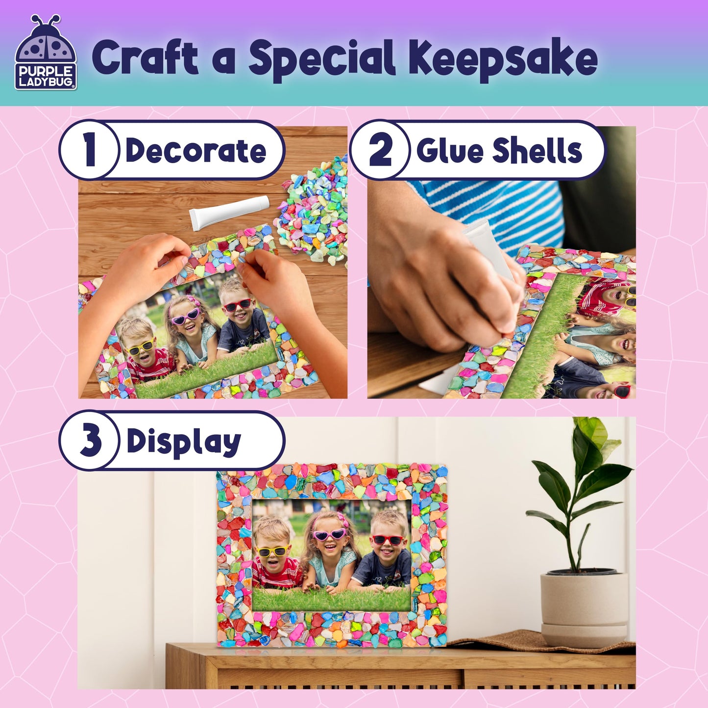 PURPLE LADYBUG DIY Mosaic Photo Frame Crafts for Girls 8-12 6-8 - Great Gift for Teens Tweens, Fun Craft Kit for Kids & Girl Birthday Gifts for 7 8 9 10 11 12 Years Old