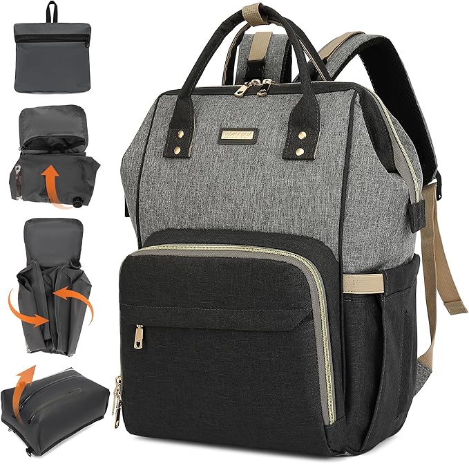 Vacuum Compression Diaper Bag, Expandable Waterproof Baby Travel Backpack with Insulated Pockets, Wet-Dry Separation, and Detachable Airtight Bag(No Air Pump)