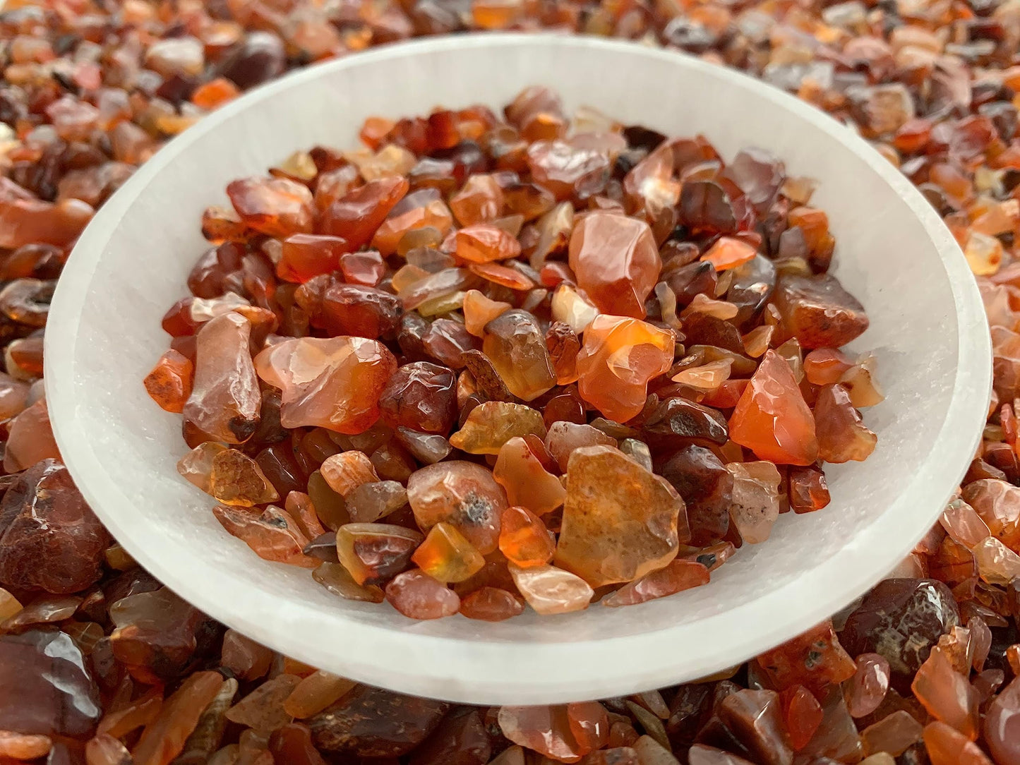 WHOLESALE Natural Semi Tumbled Carnelian Gemstone Chips, Crushed Mini Crystals, Undrilled Crystal Chips (Carnelian, 0.25 Pound)